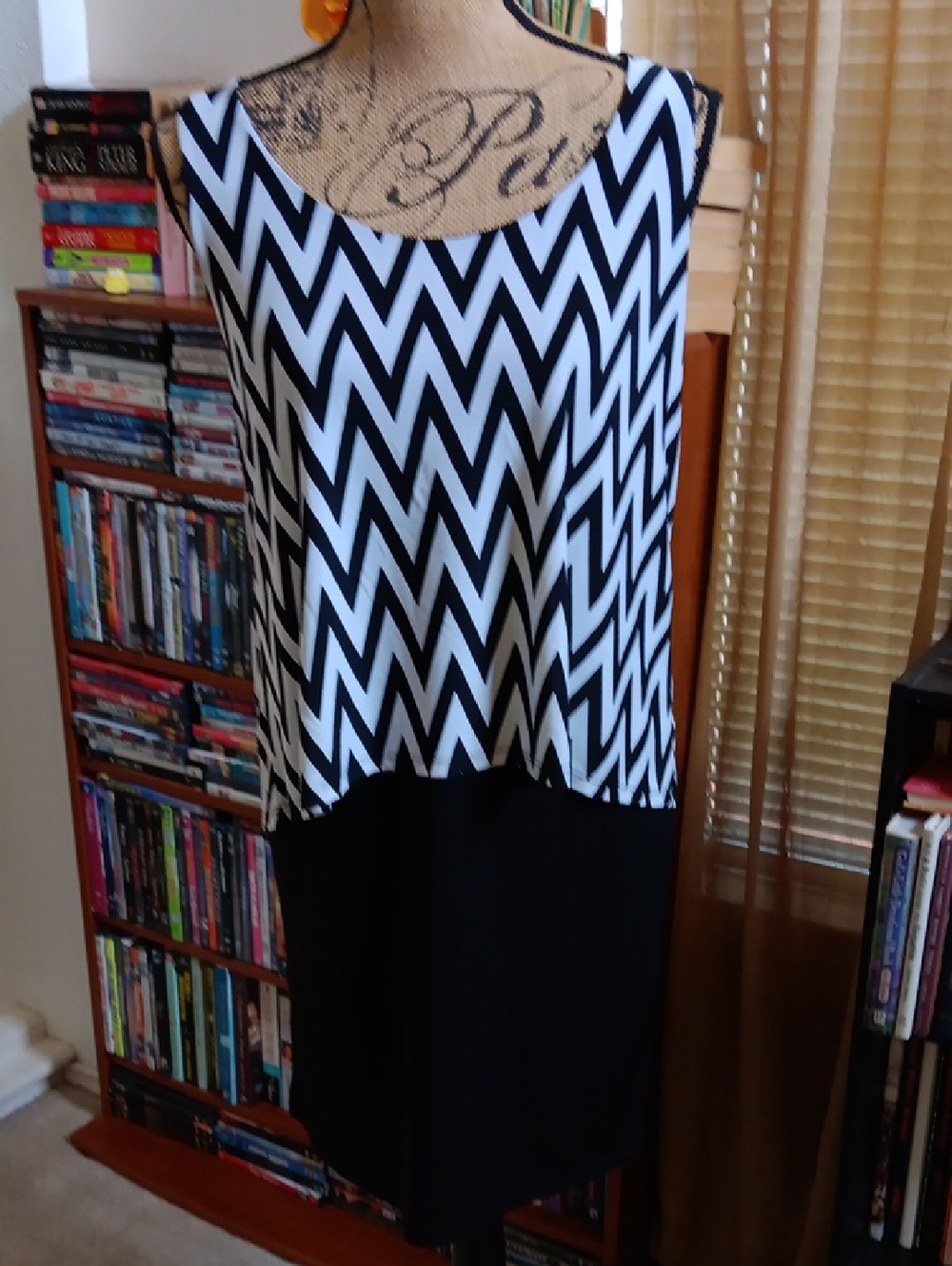 Espresso Black & White Chevron Layered Midi Dress